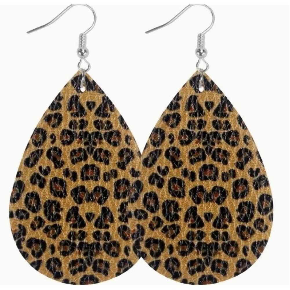 Leopard Brown Black Teardrop Earrings New